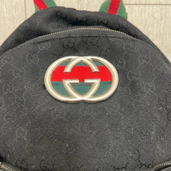 Gucci GG Black Monogram Backpack with Web Stripe - Picture 3 of 13
